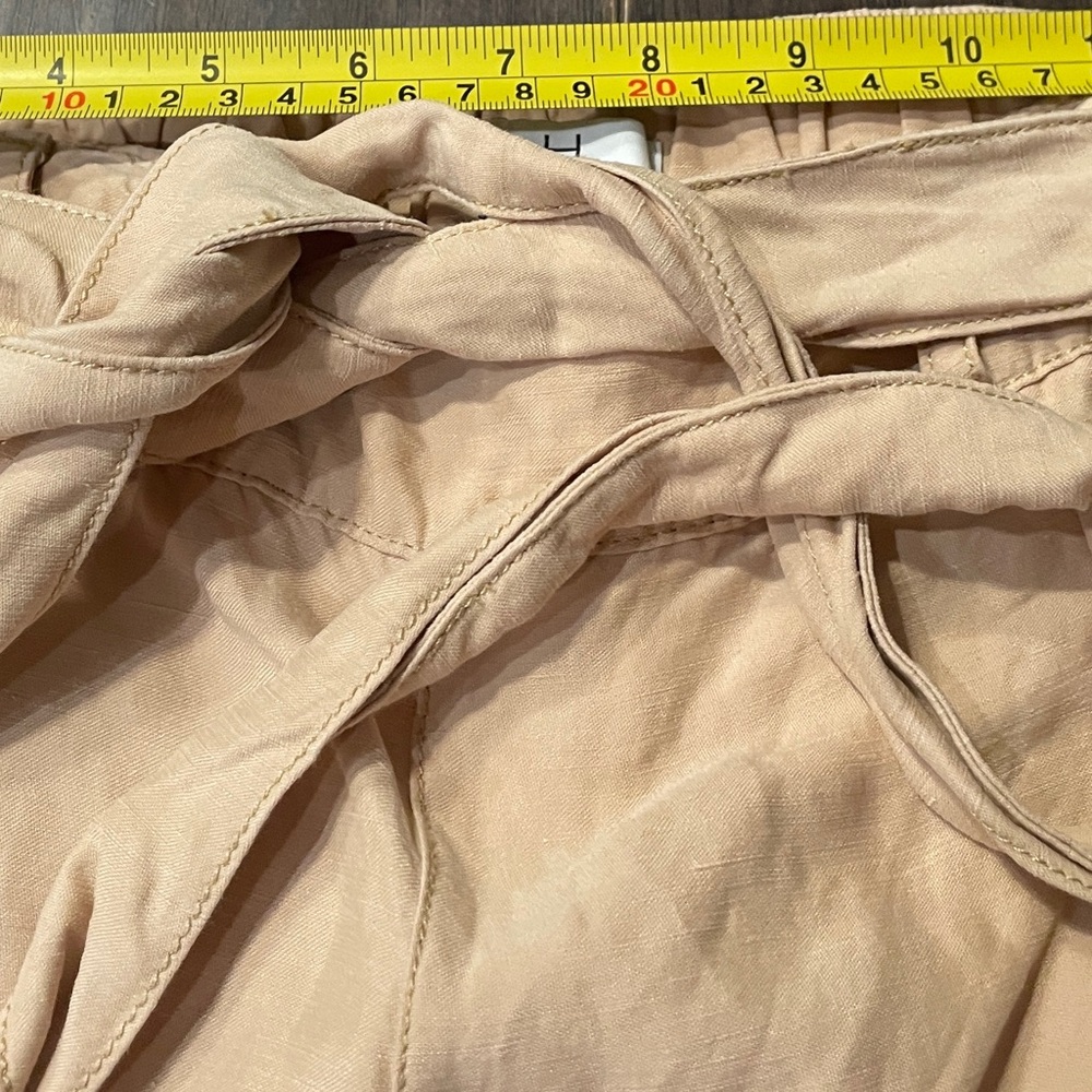 HALSTON Wide Leg Linen Blend Pants Beige Metallic Thread Elastic Waist Women's M - Picture 7 of 10
